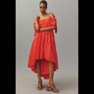 Anthropologie Off-The-Shoulder Tiered High-Low Midi Dress